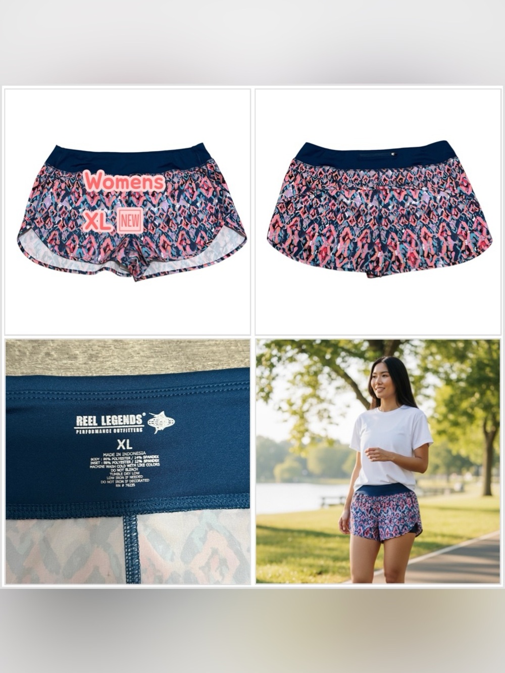 Womens Reel  Legends XL 1X 16 - 18 Multi Shorts Sport Lightweight Activewear